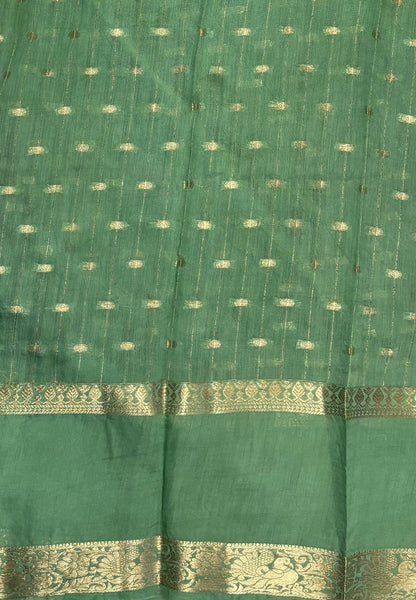 Banarasi Tussar Saree-Bottle Green in Retpet Zari Border
