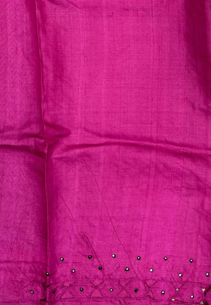 Pure Tussar Saree-Purple In Zigzag Chevron With Contrast Border