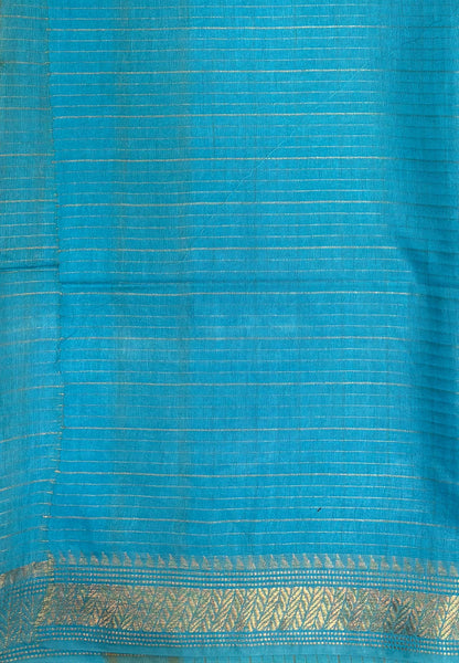 Semi Bhagalpur Tussar Saree-Yellow in Zari checks with Contrast Border