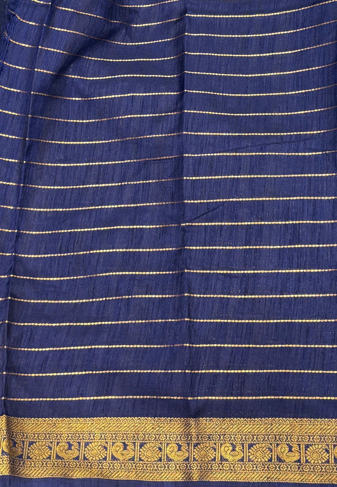 Semi Raw Silk Saree-Ramar Blue in Zari Lines with Contrast Annam Border