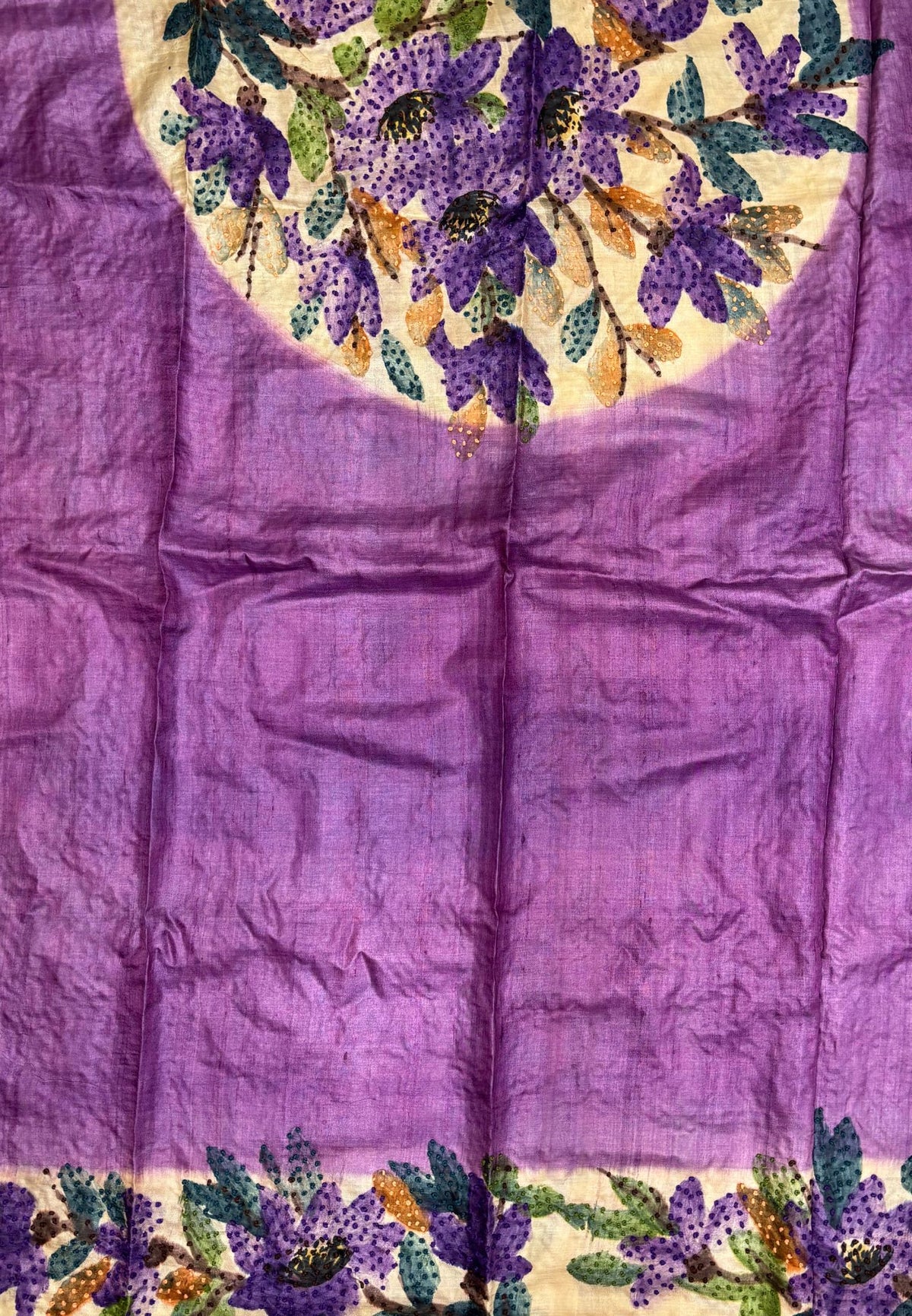 Pure Tussar Saree-Purple In Stripe French Knot Border
