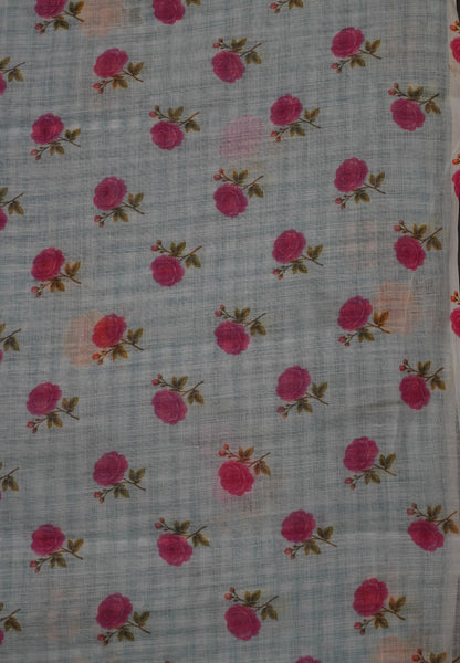 Linen Saree - Checks Sea Green