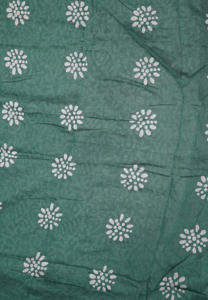 Batik Tussar Saree-Metallic Green with Batik Print