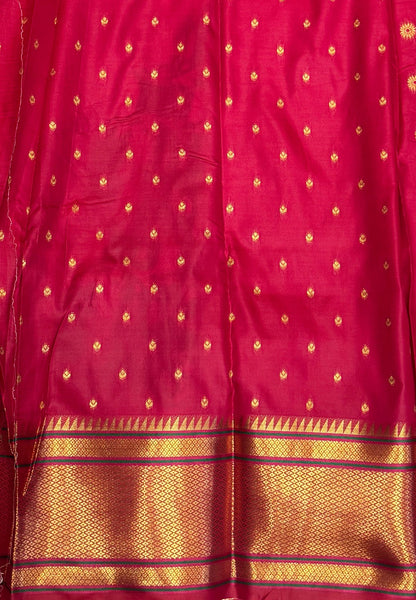 Traditional Peacock Floral Brocade Border - Rani Pink