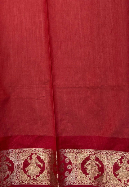 Raw Silk Saree-Sandel In Floral Medallion Brocade Border