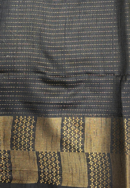 Semi Raw Silk Saree-Light Green In Checkered Zari With Contrast Border