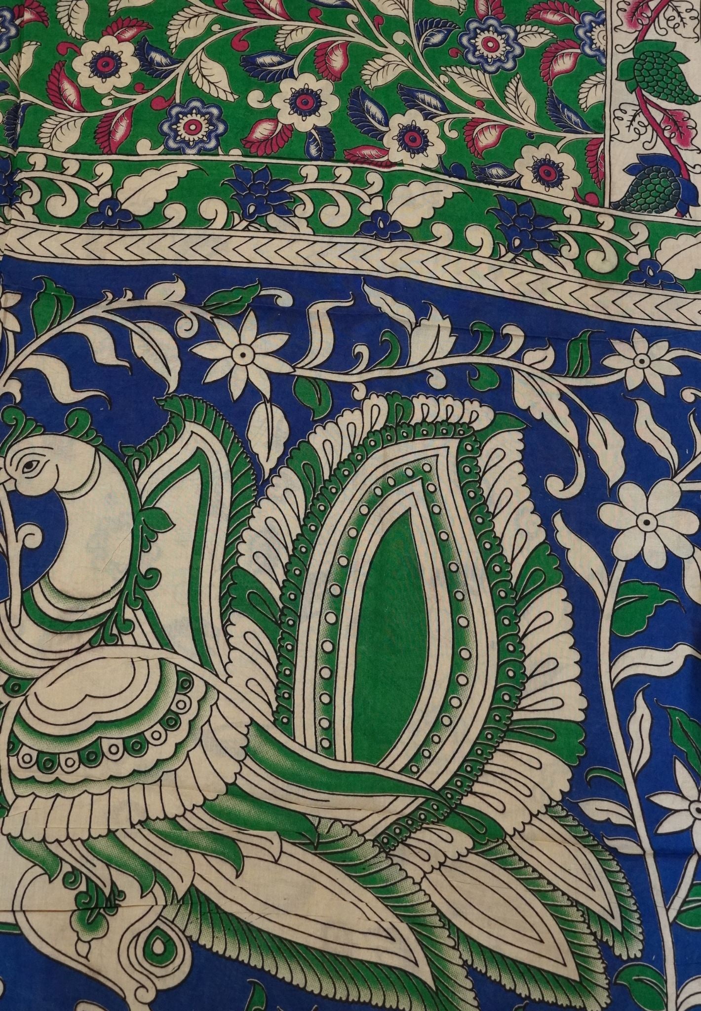 Kalamkari Silk Saree - Green - Beige (Copy)