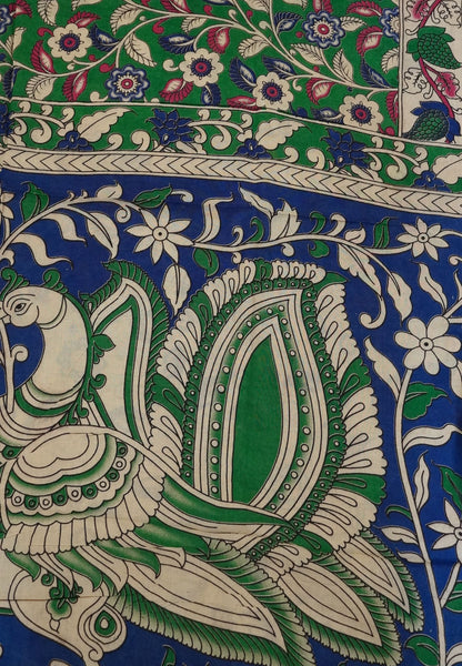 Kalamkari Cotton Saree - Dark Green