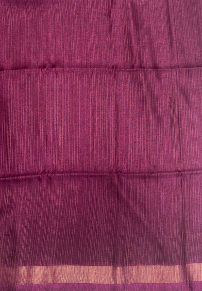 Matka Tussar Saree-Elegant Handwoven Saree with Wine in  Fine Zari Stripes