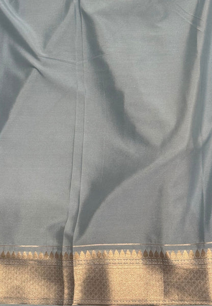 Art Mysore Silk Saree-Violet-Sea Blue In Floral Zari With Contrast Border