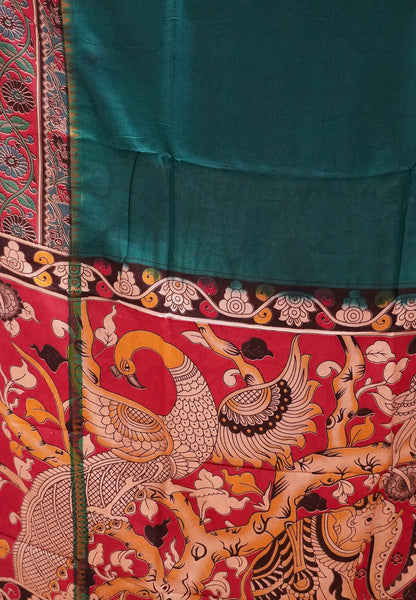 Kalamkari Silk Saree -Peacock Green
