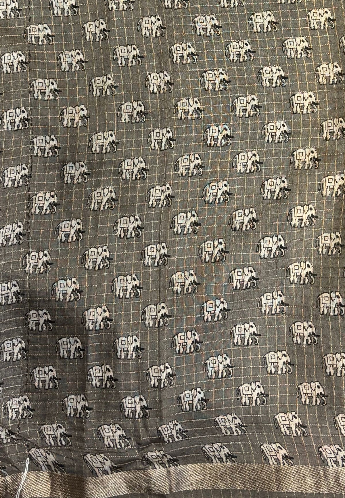 Chanderi Saree-Yellow in Elephant Checks Border