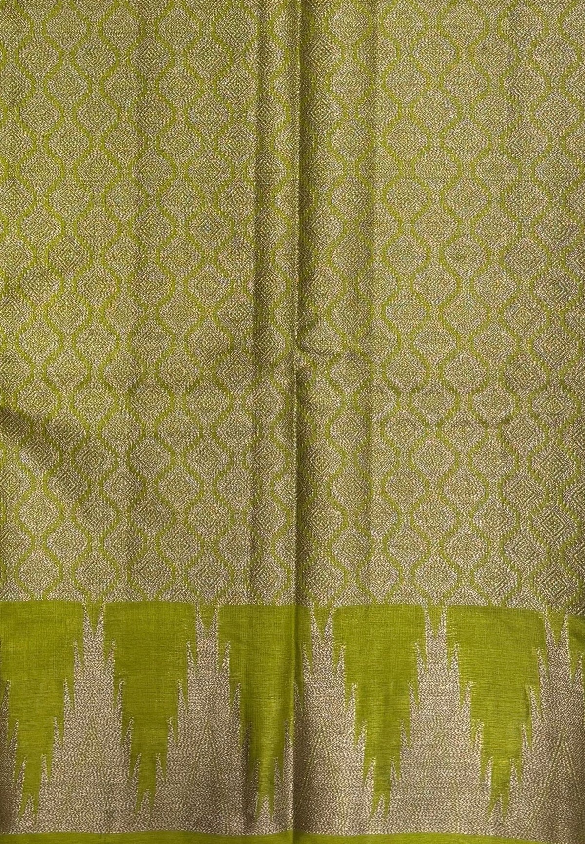 Pure Tussar Saree-Lime Green In Tazhalampoo Zari Border