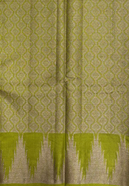 Pure Tussar Saree-Lime Green In Tazhalampoo Zari Border