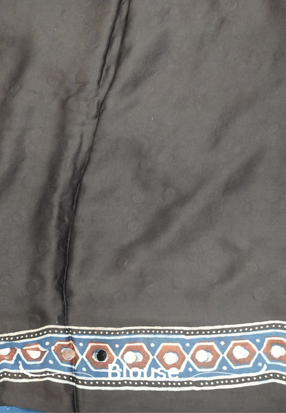 Pure Modal Silk Saree-Original Mirror Work &Traditional Printed Motifs - Black with Blue
