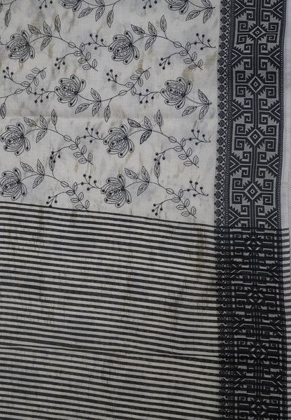 Tussar saree-Off white with floral Embroidery