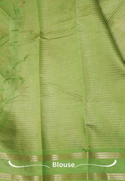 Semi Tussar Saree-Light Green in RainDrop Zari with Retapet Border