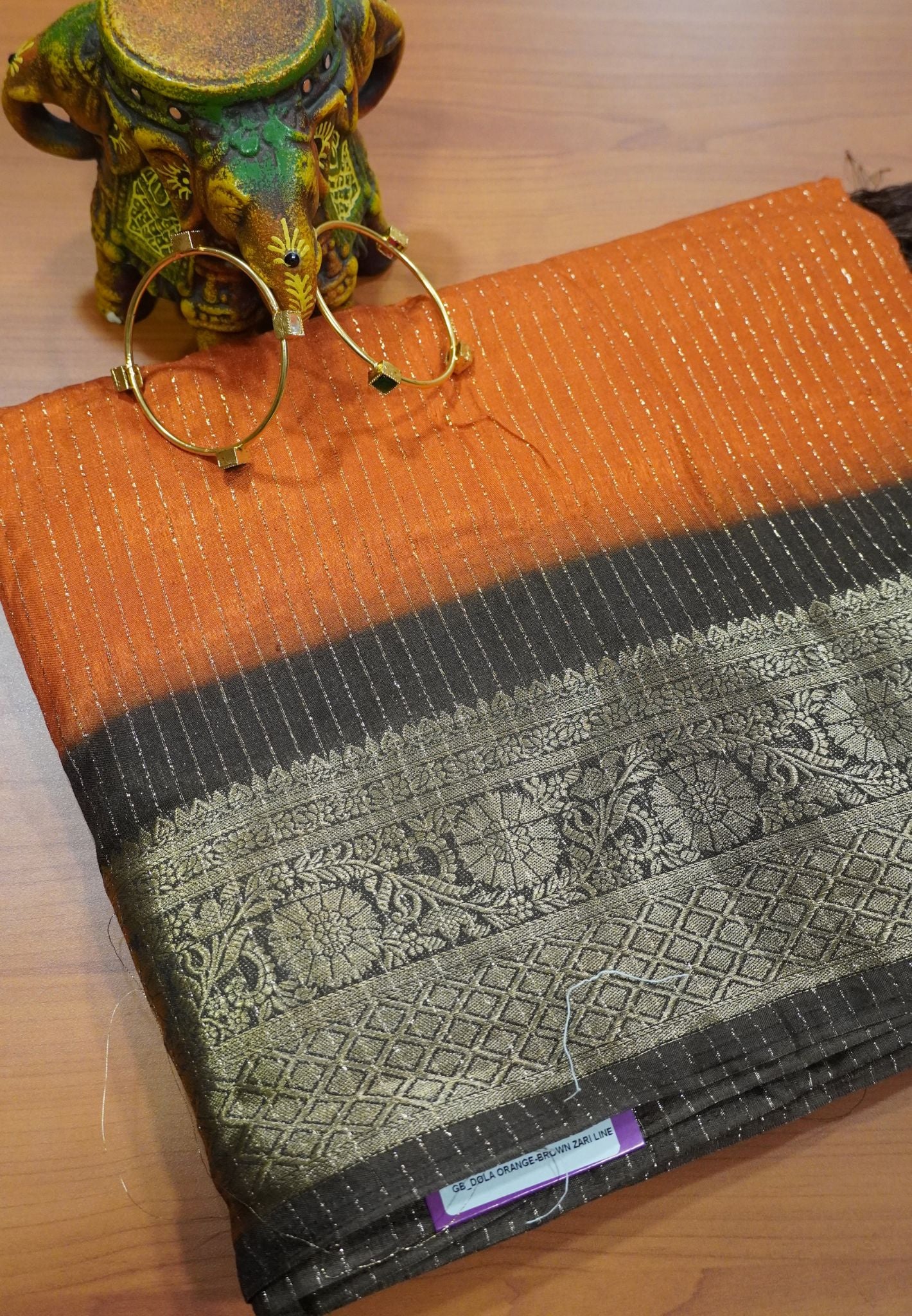 Dola Saree - Orange - Brown