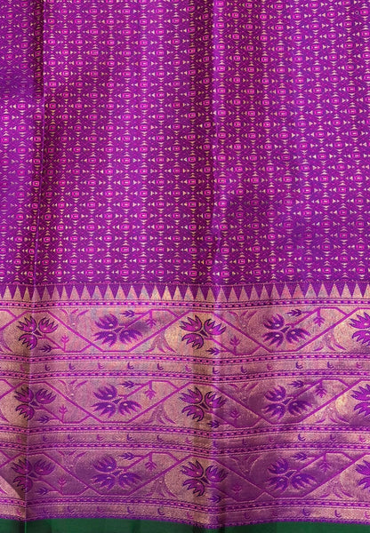 Pure Kanchipuram Silk Saree-Yellow in Floral Geometric Panel Zari with Contrast Border