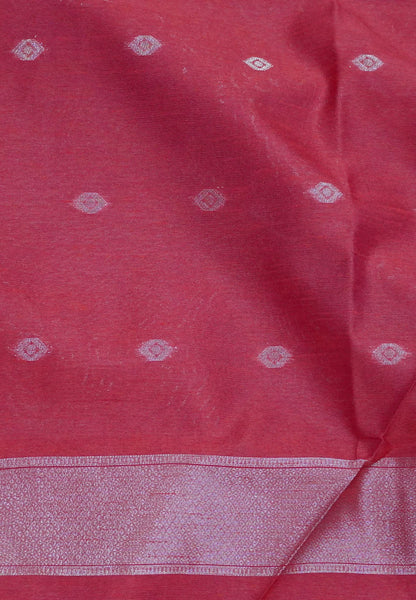 Semi Raw Silk Saree - Red in Kolam Pattern