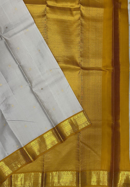 Pure Kanchipuram Silk Saree-Off White with Contrast Korvai Border