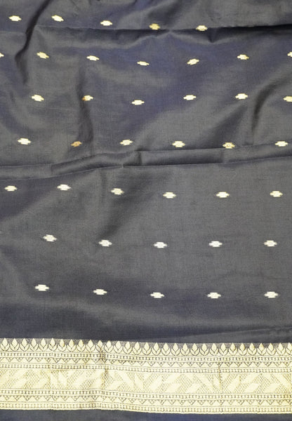 Semi Tussar Saree with Rose Floral Zari Weaving-Dark Green
