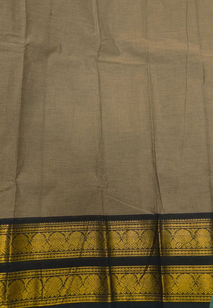 Chettinadu Cotton Saree-Bronze Beige with Floral Zari Border