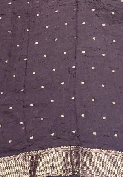 Banarasi Bandeji Saree-Metalic Violet in Horizontal Stripe Zari Border