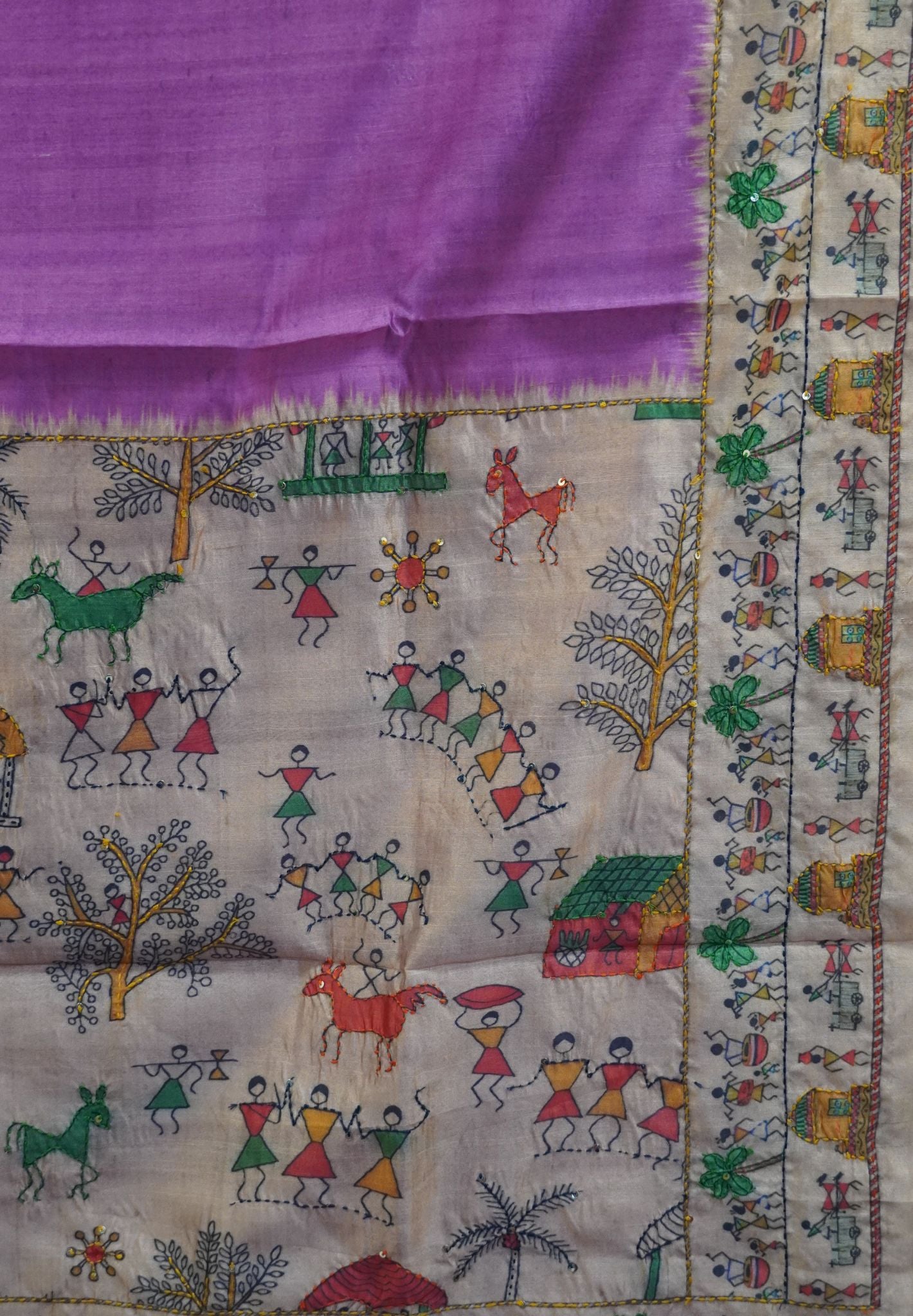 Semi Tussar Saree - Purple