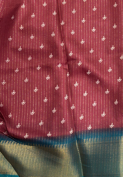 Semi Dola Silk Saree-Maroon In Floral Dotwork Border