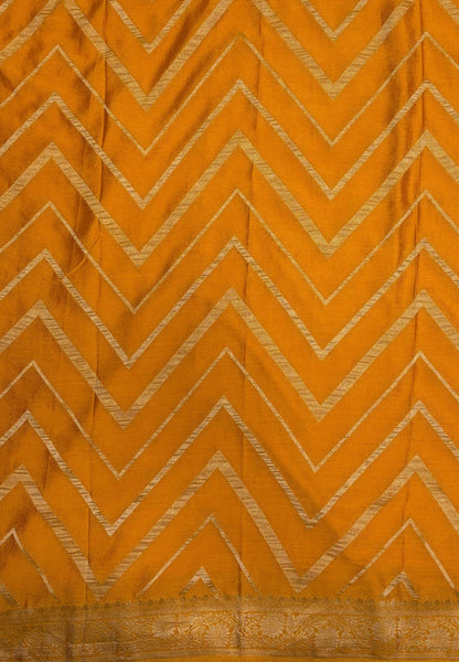 Chinon Silk Saree-Mango Yellow with Antique Floral Border