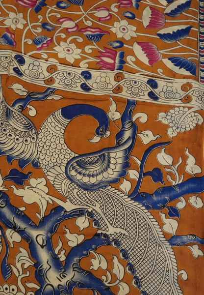 Kalamkari Cotton Saree - Dark Mustard