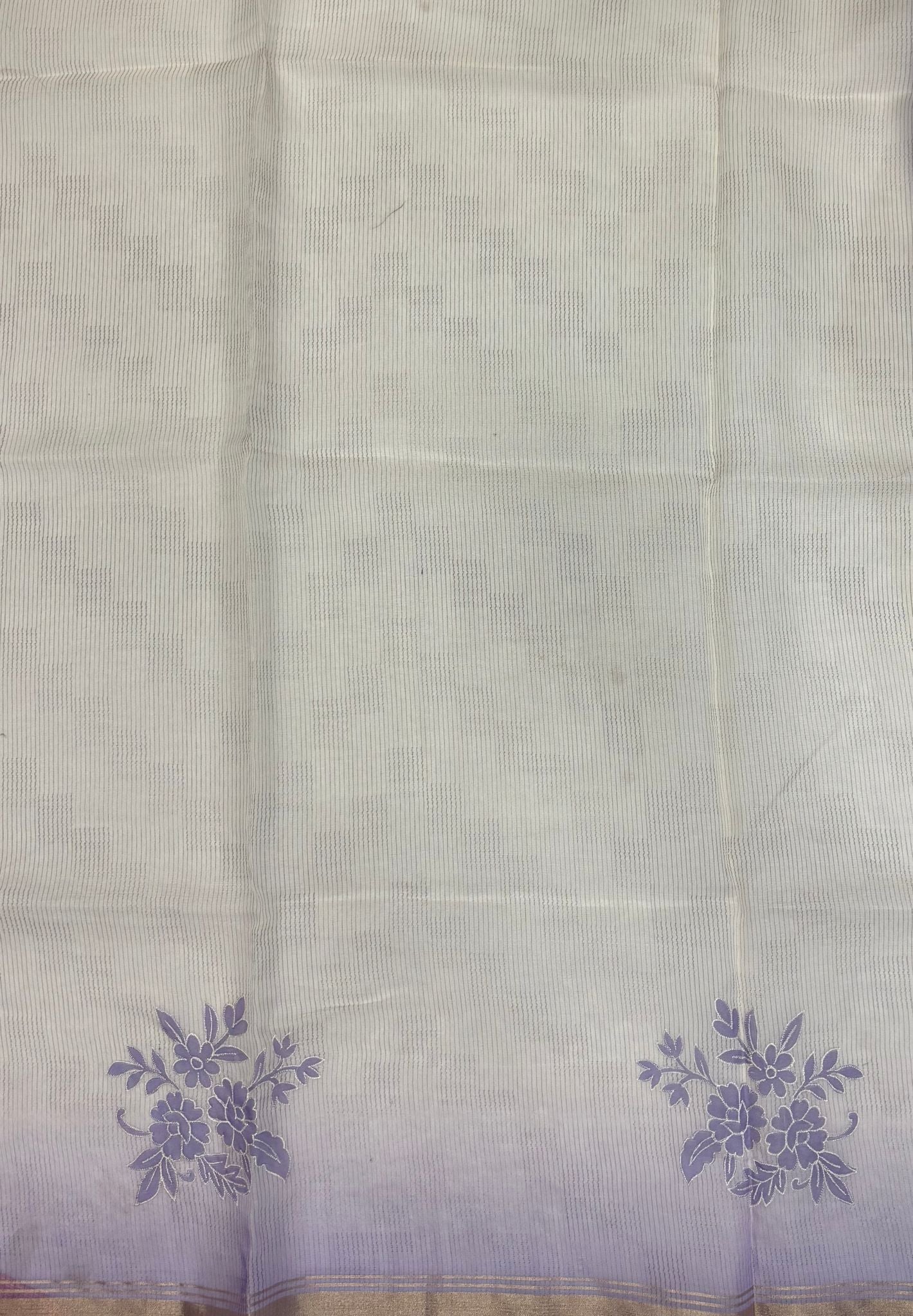 Organza Saree-Violet with Floral Aplique Work