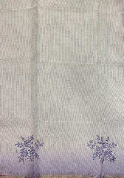 Organza Saree-Violet with Floral Aplique Work