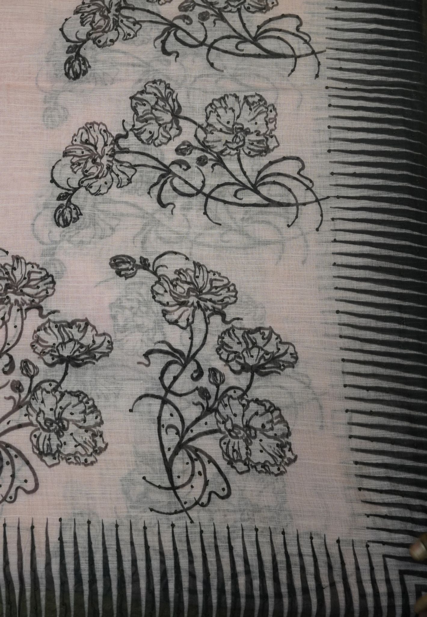 Linen Cotton Saree- Light Pink with French Knot
