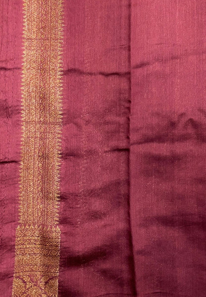 Pure Chinya Silk Saree-Dry Leaf Green In Antique Jaali Brocade Border