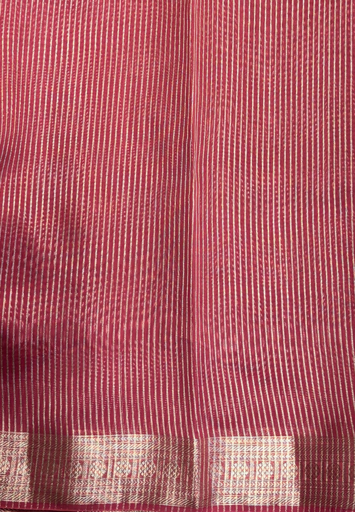Chanderi Saree-Pastel Pink in Fine Stripe Zari Border