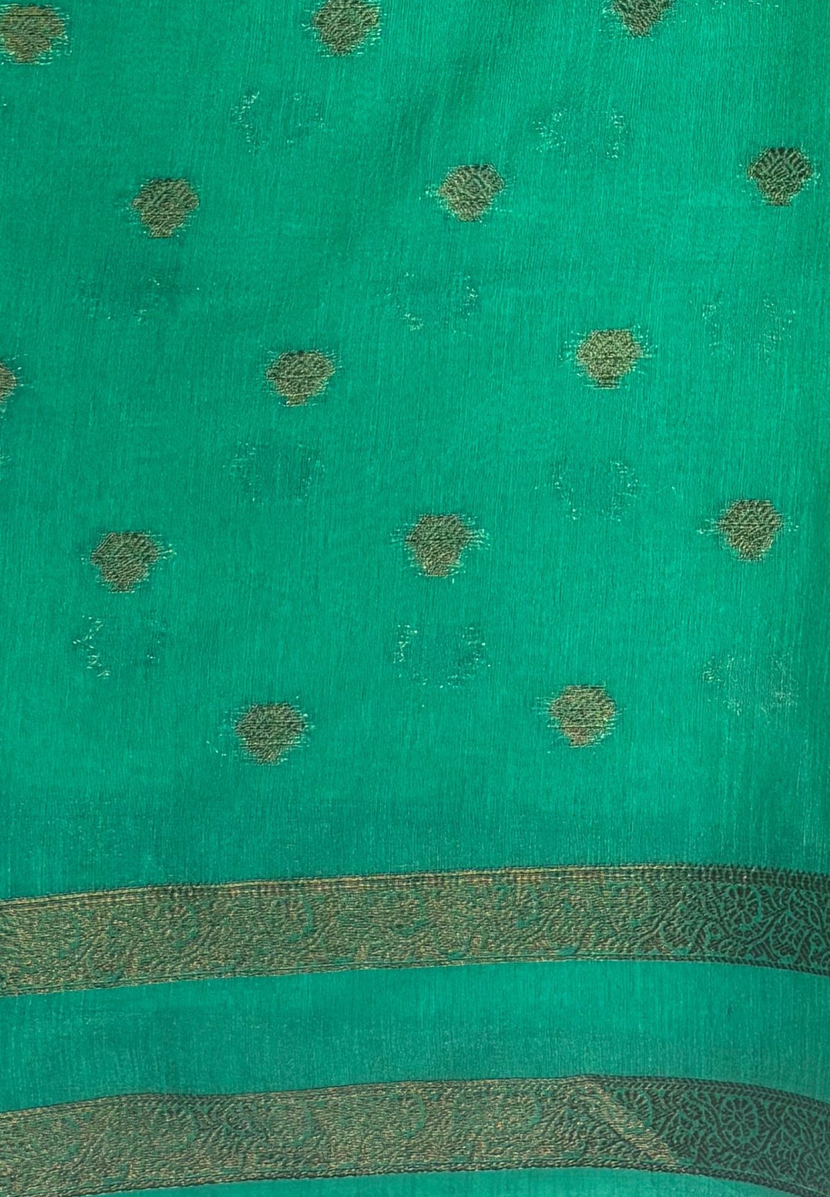 Soft Jute Saree-Lime Yellow-Teal Green With Rettapet Border