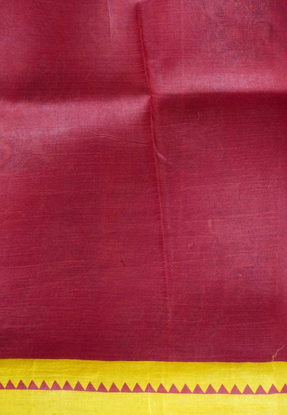 Pure Tussar Saree-Red with Contrast Border