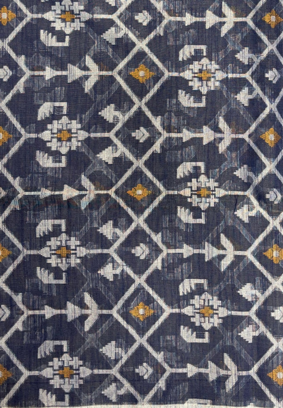 Handloom Cotton Saree-Space Blue in Diamond Pattern Border
