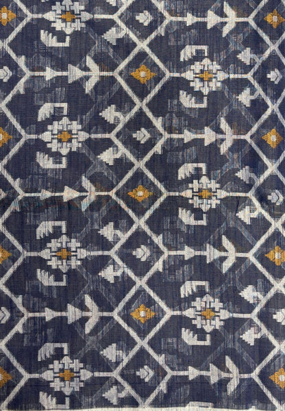 Handloom Cotton Saree-Space Blue in Diamond Pattern Border