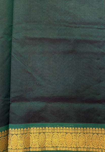 Silk Cotton Saree–Chilli Red-Green in Mini Buttas with Contrast Border
