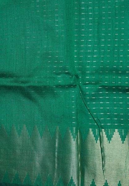 Semi Raw Silk Saree-Dark Green in Checked Zari