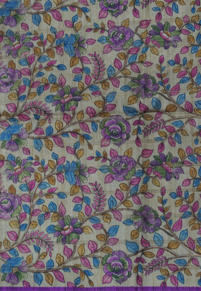 Semi Tussar Saree-Dark Purple