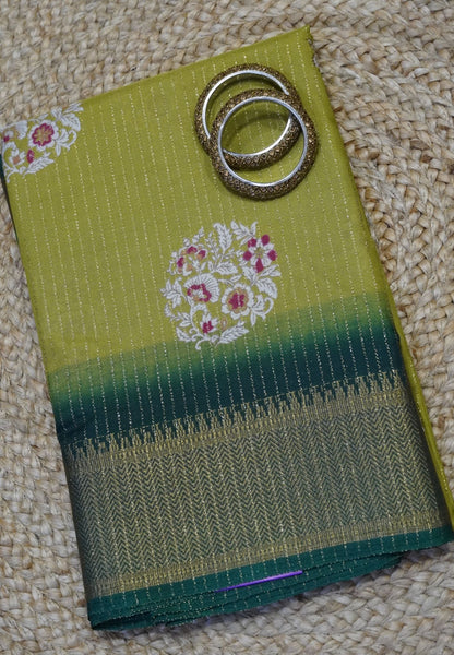 Semi Dola silk saree-Mehandi Green with zari lines