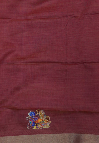 Cora Linen Saree- Pale Orange with Tanjore Print