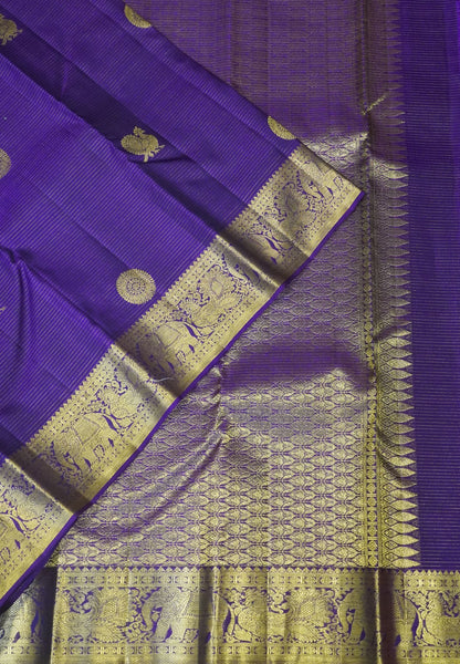 Pure Kanchipuram Silk Saree-Purple Vairaoosi with Mayil Chakram Butta