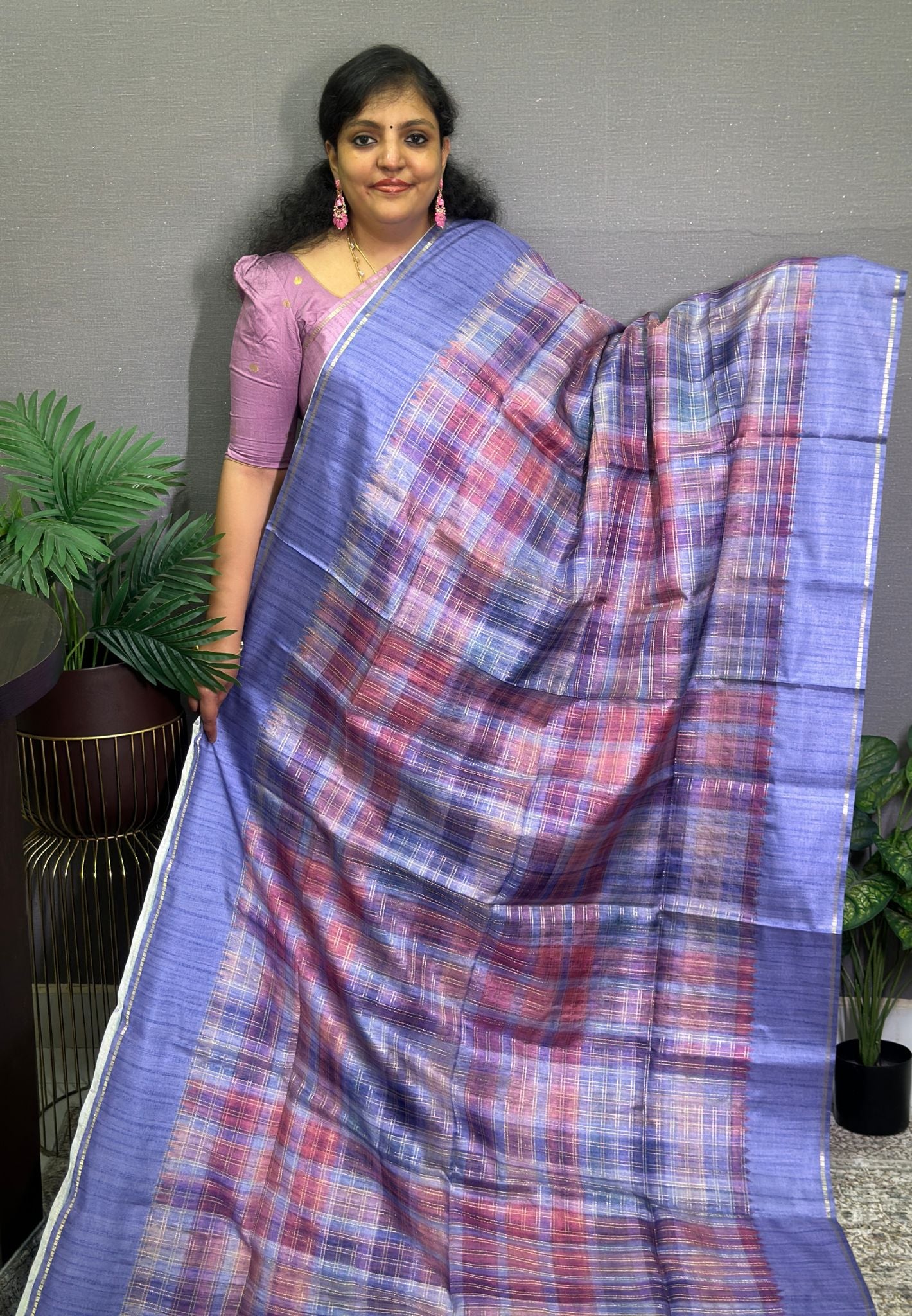 Matka Tussar Silk Saree-Lavender