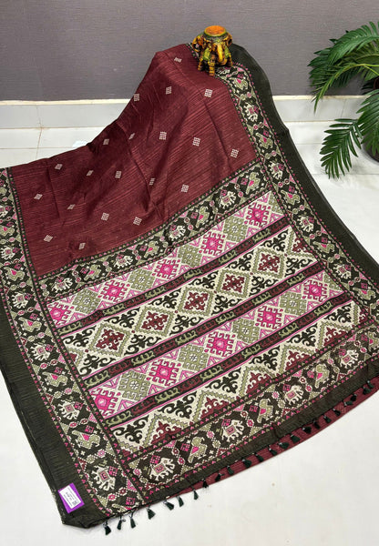 Jute Tussar Saree-Arakku In Patola Print Border