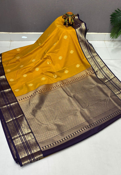 Budget Kanchipuram Saree-Mustard with Contrast Border